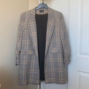 Long Plaid Blazer Coat